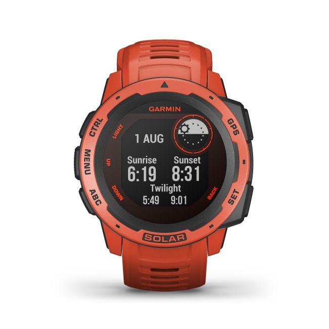 Garmin - Instinct Solar - rosu Flame Red - ceas inteligent cu GPS cu functii avansate pentru sport si incarcare solara