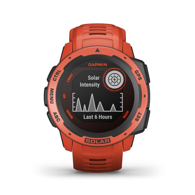 Garmin - Instinct Solar - rosu Flame Red - ceas inteligent cu GPS cu functii avansate pentru sport si incarcare solara