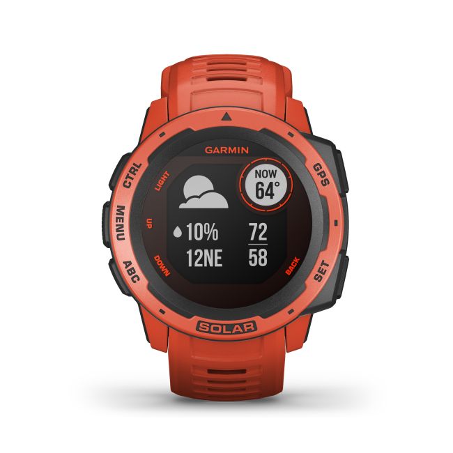 Garmin - Instinct Solar - rosu Flame Red - ceas inteligent cu GPS cu functii avansate pentru sport si incarcare solara