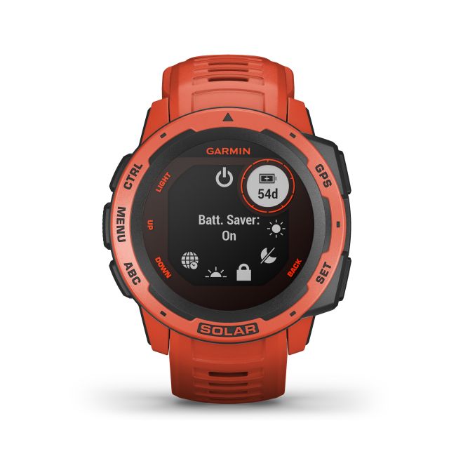 Garmin - Instinct Solar - rosu Flame Red - ceas inteligent cu GPS cu functii avansate pentru sport si incarcare solara
