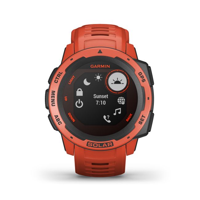 Garmin - Instinct Solar - rosu Flame Red - ceas inteligent cu GPS cu functii avansate pentru sport si incarcare solara