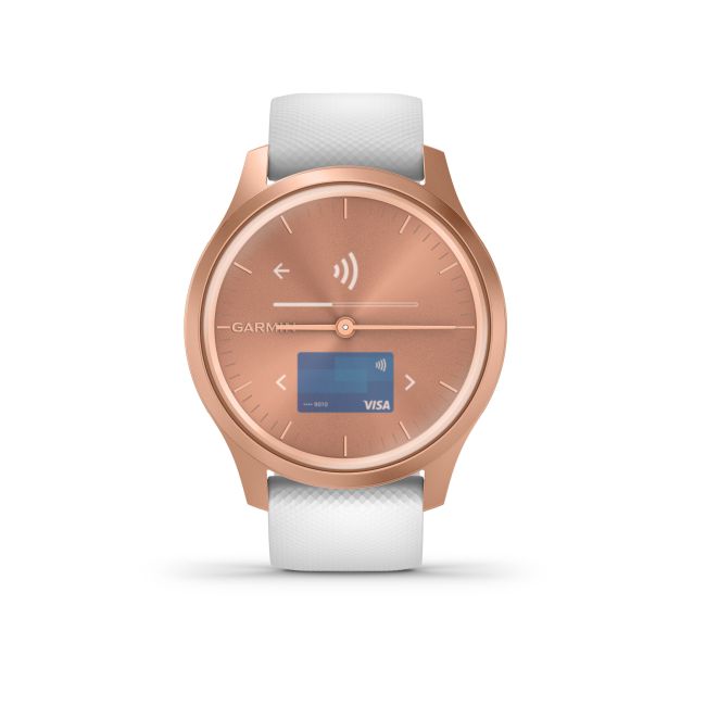 Garmin - Vivomove Style - carcasa rose-gold - bratara silicon alba