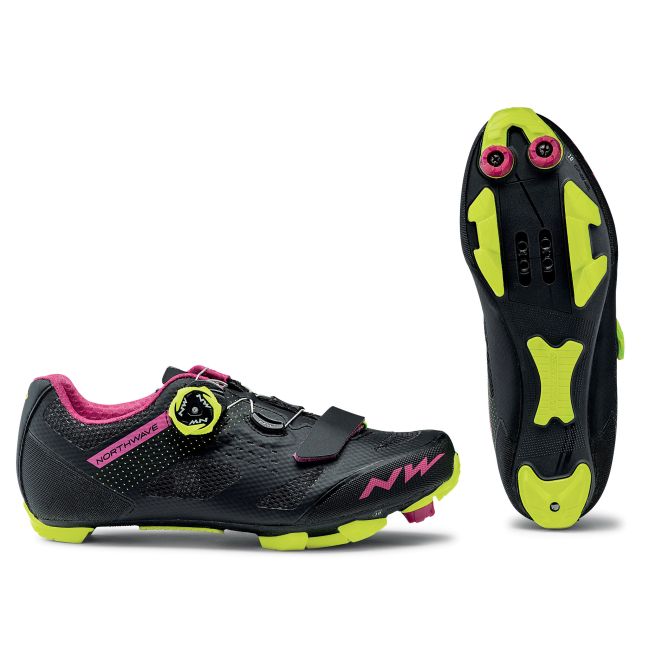 Northwave Razer W - pantofi pentru ciclism MTB pentru femei - negru fuchsia galben fluo