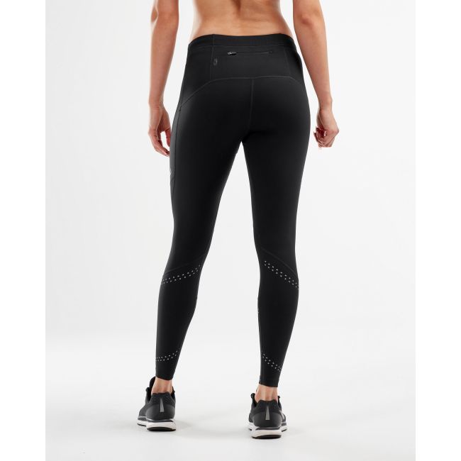 2XU - Colanti compresie femei Wind Defence Compression Tights - Negru dungi argintiu Reflexiv