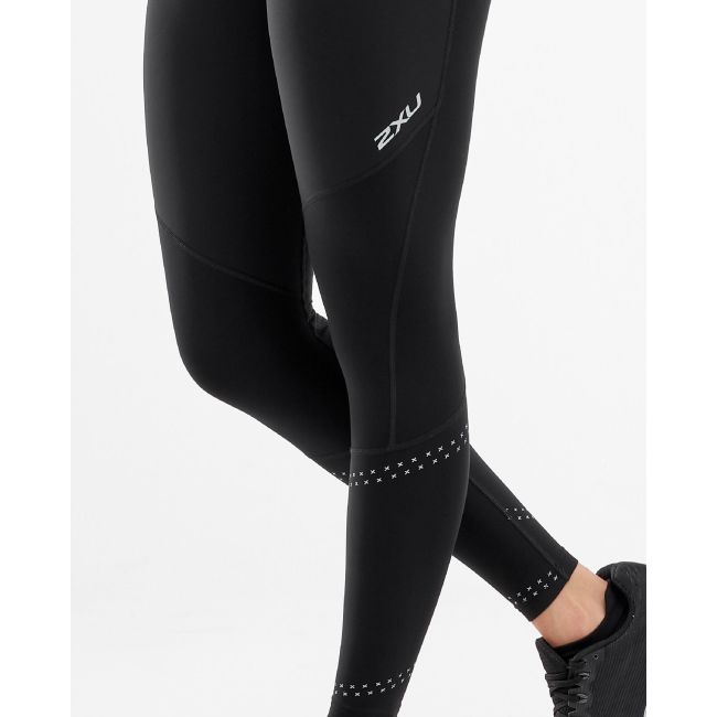 2XU - Colanti compresie femei Wind Defence Compression Tights - Negru dungi argintiu Reflexiv