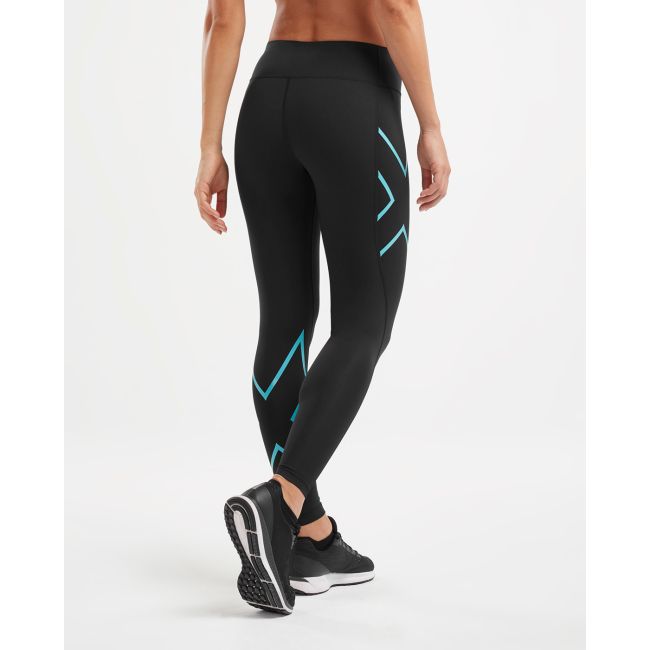 2XU - Colanti lungi compresie pentru femei Bonded Mid-Rise Compression Tights - negru albastru scuba