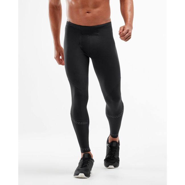 2XU - colanti barbati Wind Defence Compression Tights - Negru dungi argintiu Reflexiv