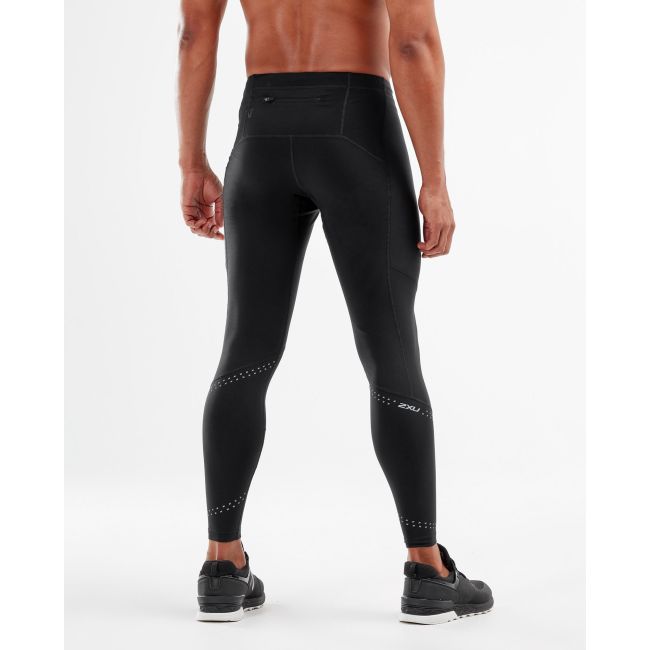 2XU - colanti barbati Wind Defence Compression Tights - Negru dungi argintiu Reflexiv