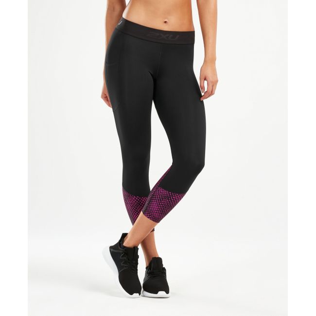 2XU Colanti compresie lungi 7/8 pentru femei cu buzunar Accelerate Comp - negru fuchsia