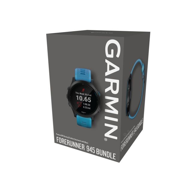 Garmin Forerunner 945 albastru bundle triatlon - ceas cu GPS pentru alergare, bicicleta, inot, triatlon si alte sporturi