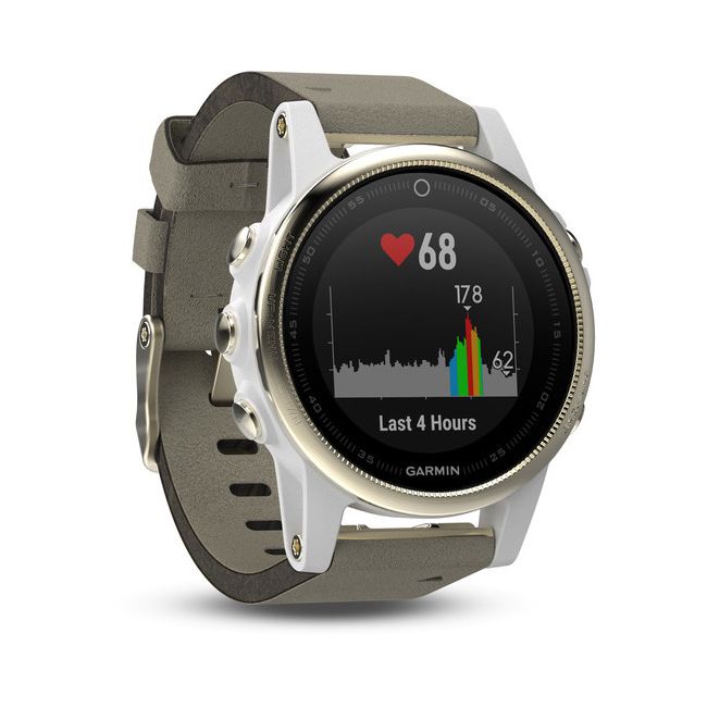 Garmin Fenix 5S Sapphire Champagne cu curea gri grey suede