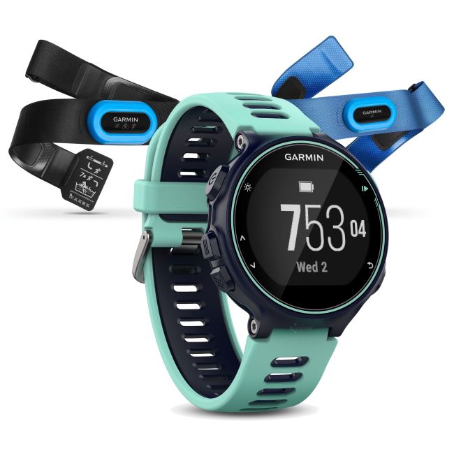 Garmin Forerunner 735xt albastru-turcoaz Bundle Triathlon - ceas cu GPS pentru alergare, bicicleta, inot, triatlon si alte sporturi