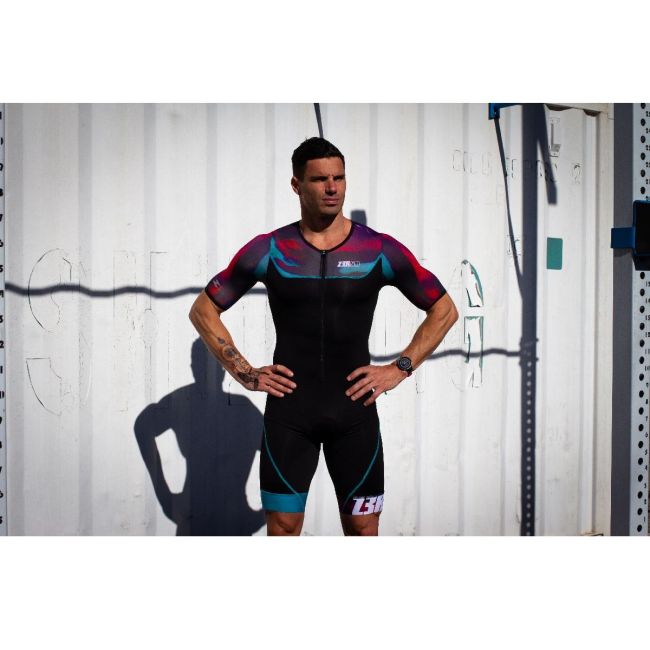 Z3R0D - Costum triatlon cu maneca scurta barbati START TTSUIT trisuit - negru albastru rosu new wave