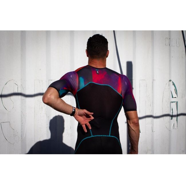 Z3R0D - Costum triatlon cu maneca scurta barbati START TTSUIT trisuit - negru albastru rosu new wave