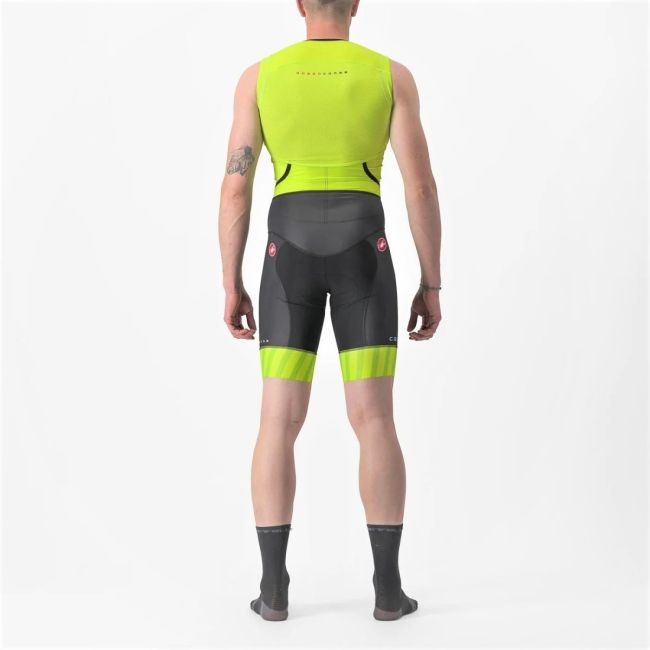 Castelli - costum trisuit triatlon pentru barbati, fara maneci Free Sanremo SL Suit - negru galben fluo