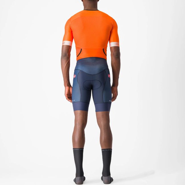 Castelli - costum trisuit triatlon pentru barbati, maneca scurta Free Sanremo SS Suit - portocaliu briliant albastru indigo belgian