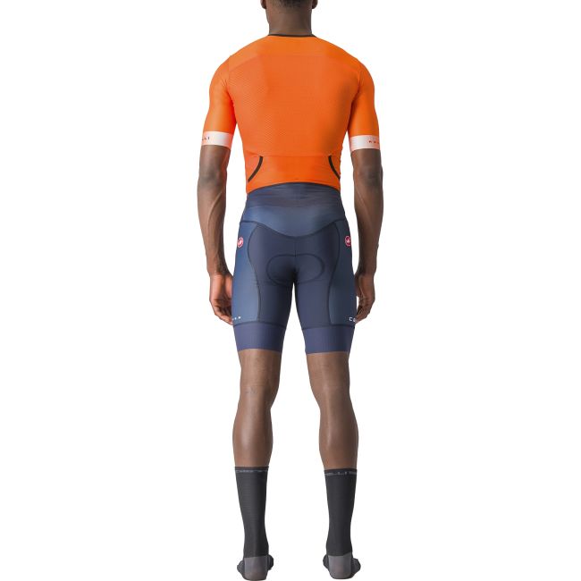 Castelli - costum trisuit triatlon pentru barbati, maneca scurta Free Sanremo SS Suit - portocaliu briliant albastru indigo belgian