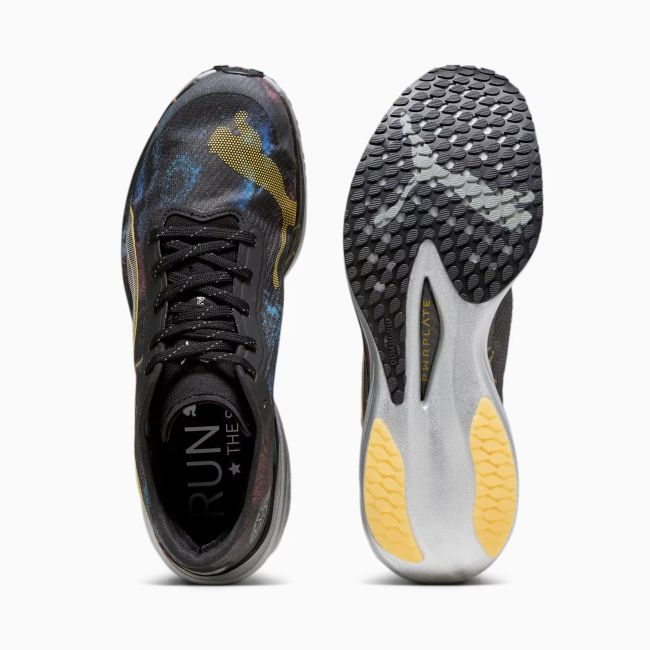 Puma - pantofi alergare pentru barbati Deviate Nitro Elite 2 - Marathon Series PU - negru argintiu galben Blaze