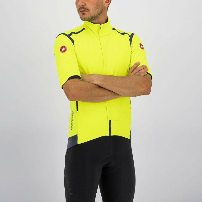 Castelli - Jacheta ciclism vreme rece 2 in 1 cu maneci detasabile, Perfetto Ros Convertible - galben fluo negru gri