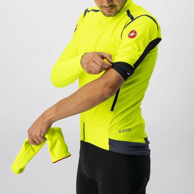 Castelli - Jacheta ciclism vreme rece 2 in 1 cu maneci detasabile, Perfetto Ros Convertible - galben fluo negru gri