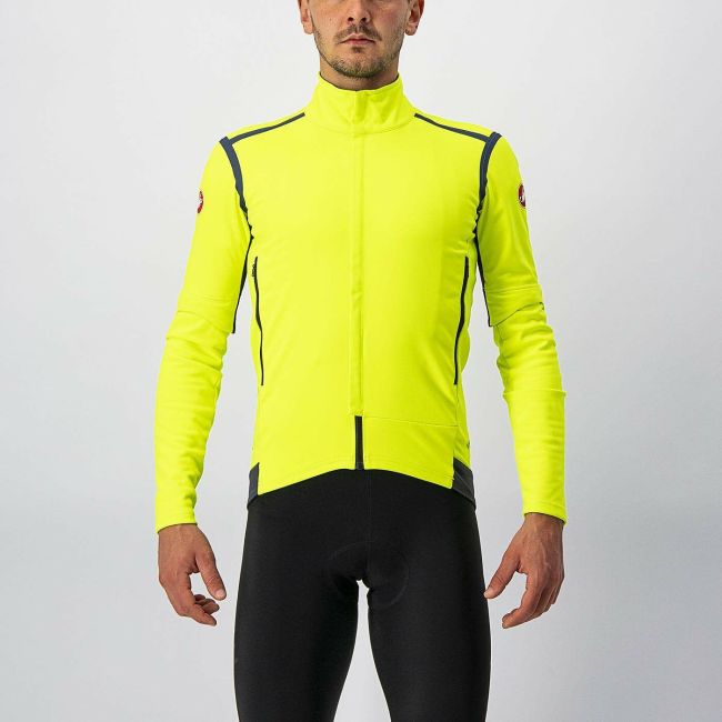 Castelli - Jacheta ciclism vreme rece 2 in 1 cu maneci detasabile, Perfetto Ros Convertible - galben fluo negru gri