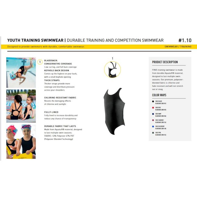 Finis - Costum de baie intreg Fete Bladeback - negru