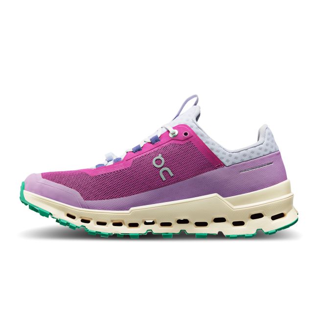 On Cloudultra - pantofi alergare trail pentru femei - roz rubarba mov alb verde