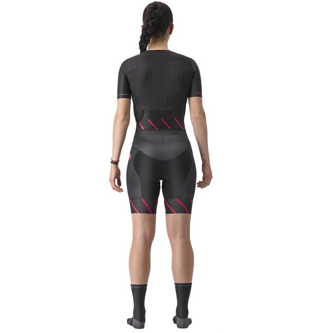 Castelli - costum trisuit triatlon pentru femei, maneca scurta Free Sanremo W Suit - negru roz magenta