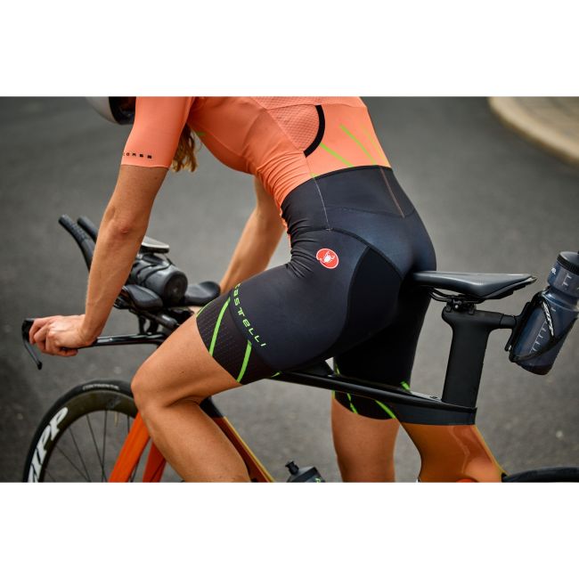 Castelli - costum trisuit triatlon pentru femei, maneca scurta Free Sanremo W Suit - negru roz magenta