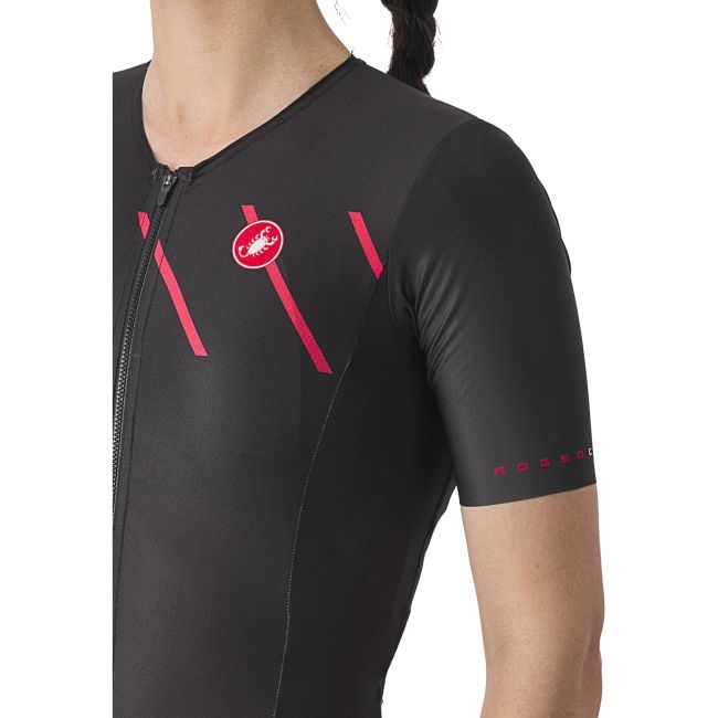 Castelli - costum trisuit triatlon pentru femei, maneca scurta Free Sanremo W Suit - negru roz magenta