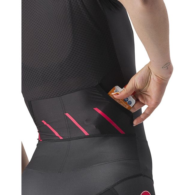 Castelli - costum trisuit triatlon pentru femei, maneca scurta Free Sanremo W Suit - negru roz magenta