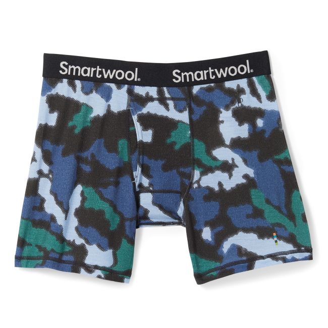 Smartwool - boxeri barbati Merino Print Boxer Brief Boxed - camuflaj albastru negru Mist blue Blurred Camo Print