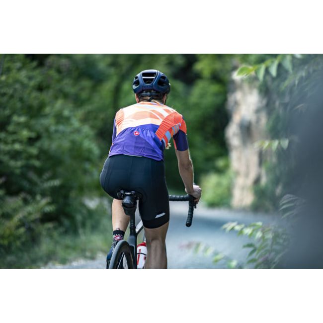 Castelli - pantaloni scurti pentru ciclism cu bretele pentru femei Prima Bibshort - gri inchis antracit portocaliu negru