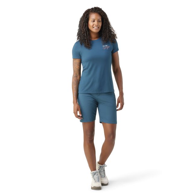 Smartwool - tricou sport femei maneca scurta Denver Skyline Graphic Short Sleeve Tee Slim Fit - albastru inchis amurg