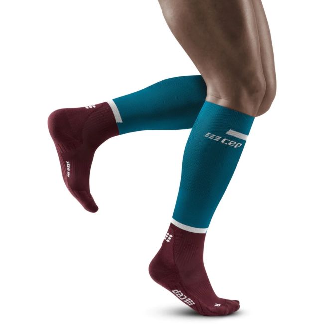 CEP - Sosete de compresie gamba barbati The Run Compression Socks Tall - albastru petrol rosu inchis