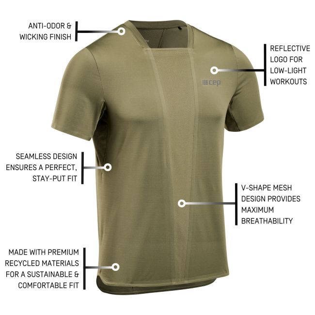 CEP - Tricou cu maneca scurta barbati The Run Shirt - verde inchis maslina