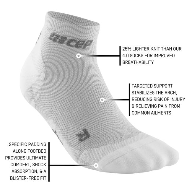 CEP - sosete compresie scurte Ultralight Compression Socks Low Cut - alb gri deschis carbon