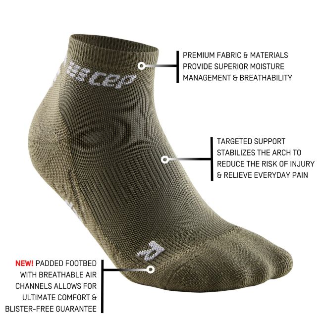 CEP - sosete compresie scurte barbati The Run Socks Low Cut - verde inchis maslina gri deschis