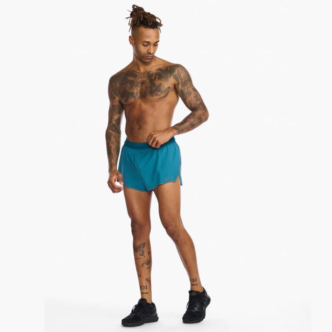 2XU - Pantaloni scurti de alergare pentru barbati Light Speed 3" Short - albastru Oceanside Reflectorizant