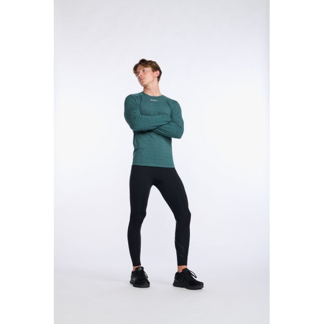 2XU - bluza tehnica pentru barbati cu maneca lunga Ignition Base Layer LS - verde inchis deep jade marle argintiu reflectorizant