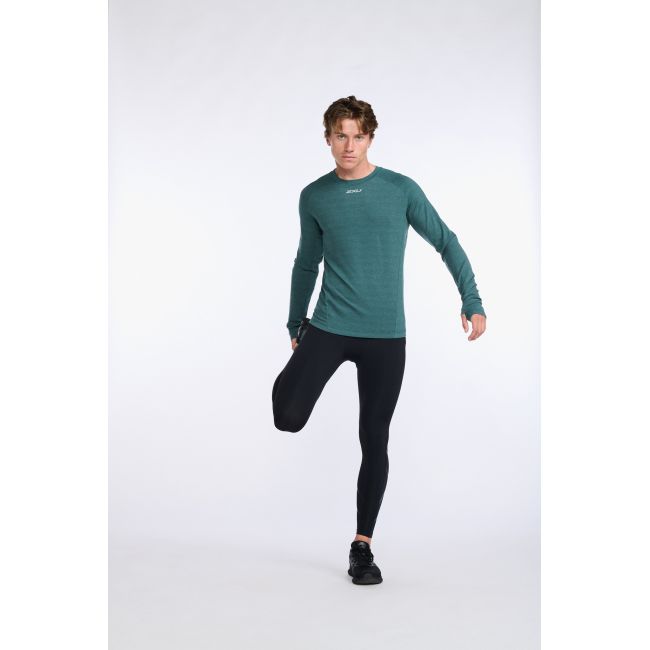 2XU - bluza tehnica pentru barbati cu maneca lunga Ignition Base Layer LS - verde inchis deep jade marle argintiu reflectorizant