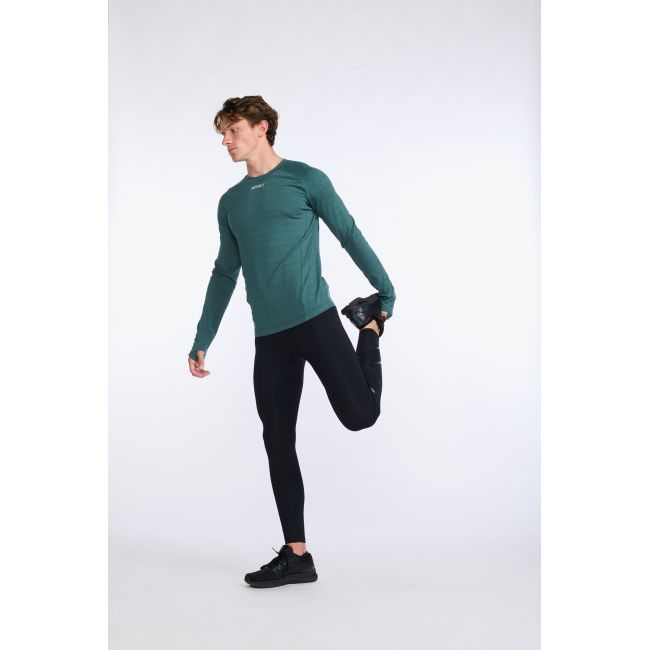 2XU - bluza tehnica pentru barbati cu maneca lunga Ignition Base Layer LS - verde inchis deep jade marle argintiu reflectorizant