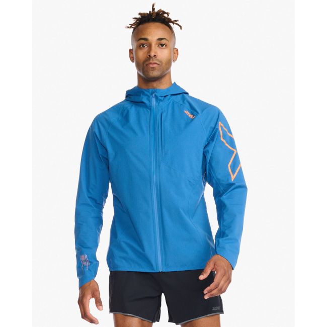 2XU - jacheta impermeabila cu elemente reflectorizante - Light Speed Waterproof Jacket - albastra starling
