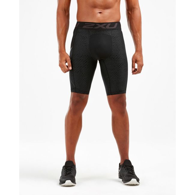 2XU - Pantaloni scurti de compresie pentru barbati Print Accelerate Compression Shorts - negru gri