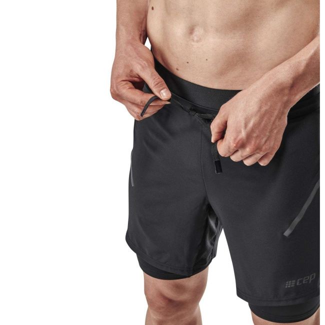 CEP - Pantaloni scurti alergare pentru barbati cu compresie Shorts 2 in 1 - negru