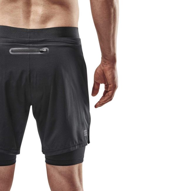 CEP - Pantaloni scurti alergare pentru barbati cu compresie Shorts 2 in 1 - negru