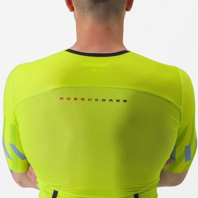 Castelli - costum trisuit triatlon pentru barbati, maneca scurta Free Sanremo SS Suit - galben fluo negru