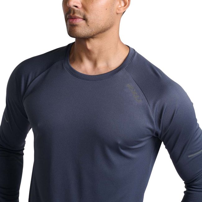 2XU - bluza tehnica pentru barbati cu maneca lunga Aero LS - albastru inchis india ink negru reflectorizant