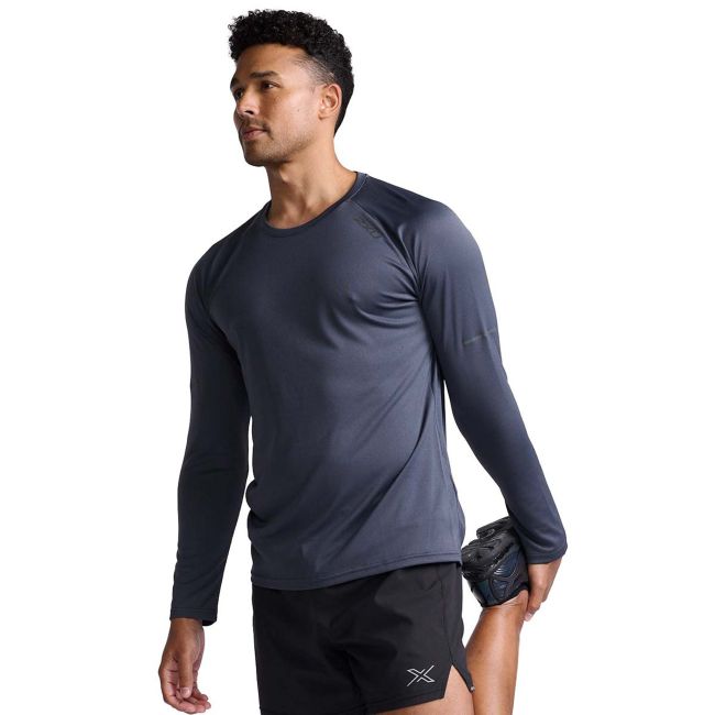 2XU - bluza tehnica pentru barbati cu maneca lunga Aero LS - albastru inchis india ink negru reflectorizant