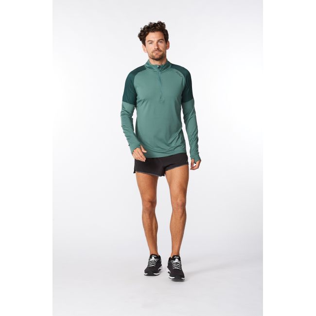 2XU - bluza tehnica pentru barbati maneca lunga cu fermoar 1/2 - Light Speed 1/2 Zip - verde deschis verde inchis sage reflectorizant